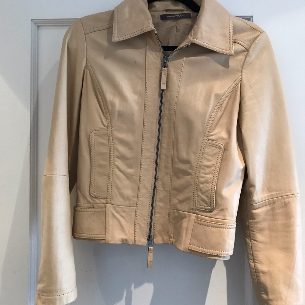 Tan leather jacket— bought it in Paris!